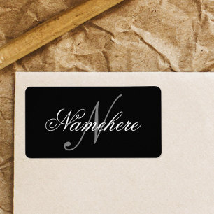 Unik Personlig, svartvit Namn-monogram Adressetikett