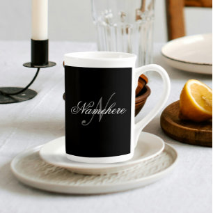 Unik Personlig, svartvit Namn-monogram Benporslin Mugg