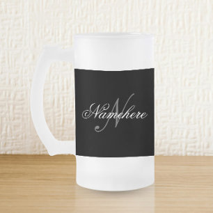 Unik Personlig, svartvit Namn-monogram Frostat Ölglas