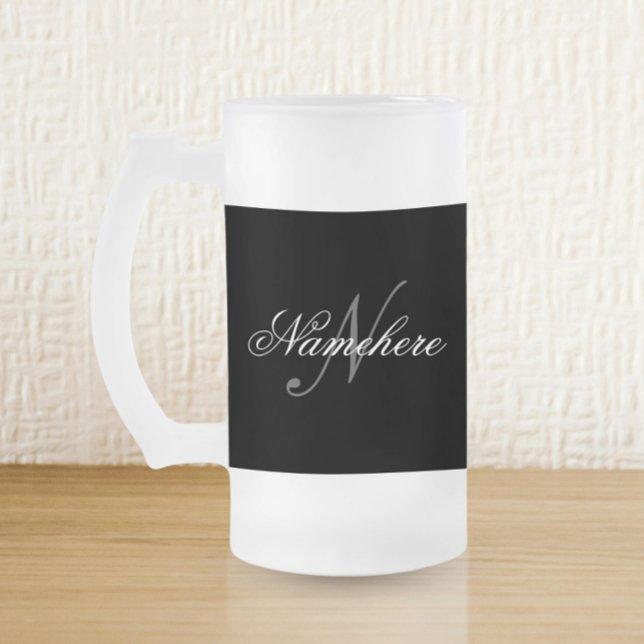 Unik Personlig, svartvit Namn-monogram Frostat Ölglas (Skapare uppladdad)