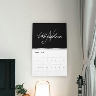 Unik Personlig, svartvit Namn-monogram Kalender