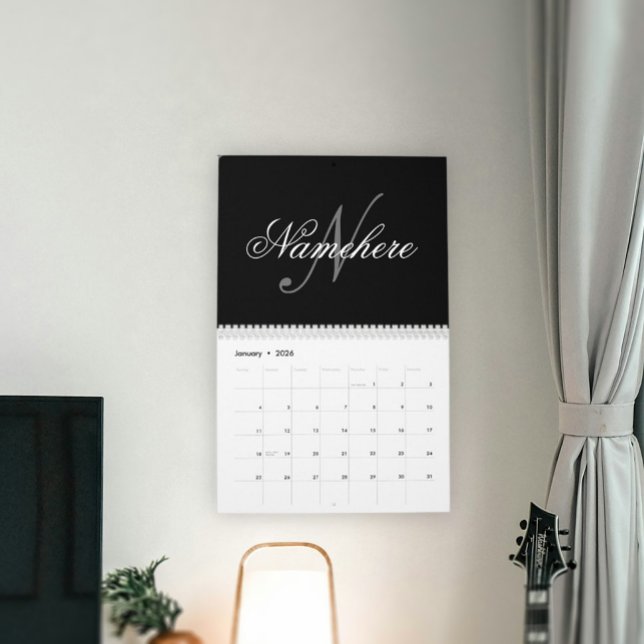 Unik Personlig, svartvit Namn-monogram Kalender (Skapare uppladdad)
