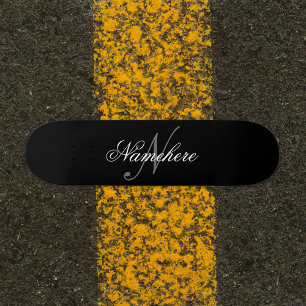 Unik Personlig, svartvit Namn-monogram Mini Skateboard Bräda 18,5 Cm
