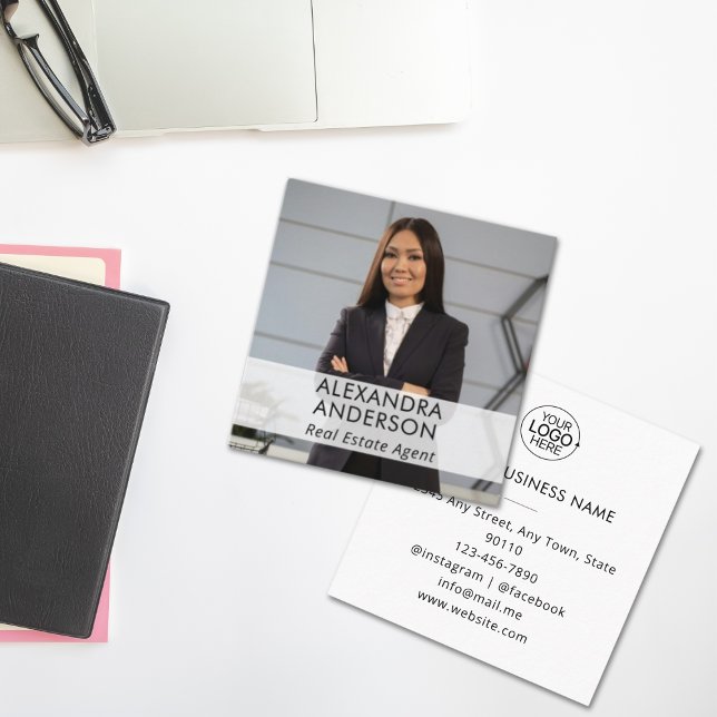 Unik Professionell för Business Logotyp - minimalt Fyrkantigt Visitkort (Unique Business Logo Professional Photo Minimal Square Business Card)