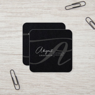 Unik Professionell Premium Black Monogram-skript Fyrkantigt Visitkort