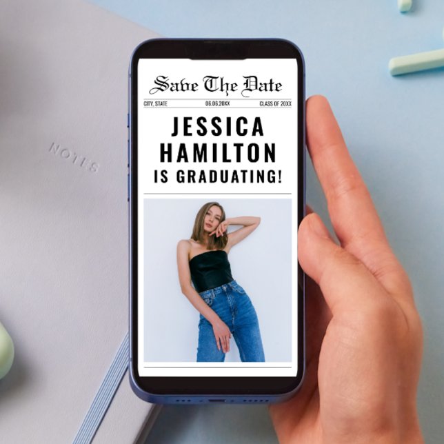 Unik publiceringsklass för 2025 Studenten-foto Spara Datumet (Newspaper Unique Class Of 2024 Graduation Photo Save The Date)