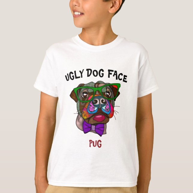 Unik Pug ful hund ansikte T-Shirt (Framsida)