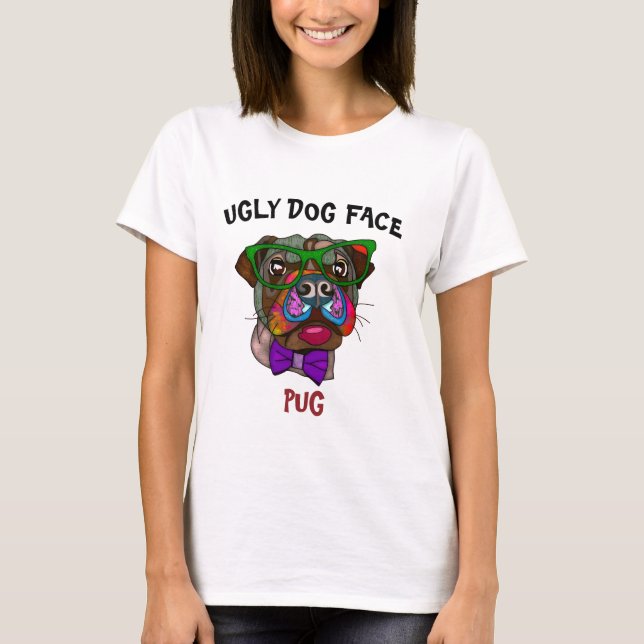 Unik pug i solglasögon ful hund ansikte T-Shirt (Framsida)