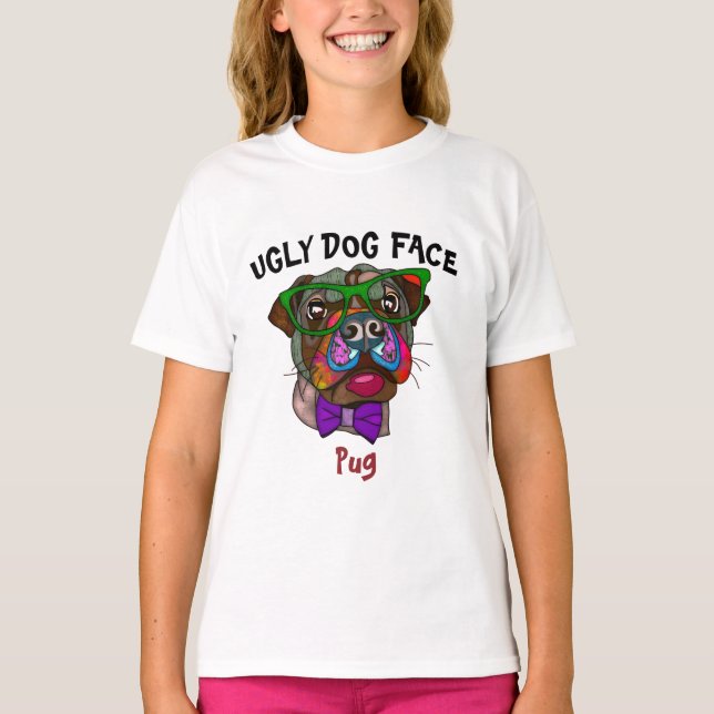Unik pug i Sunglass ful hund ansikte T Shirt (Framsida)