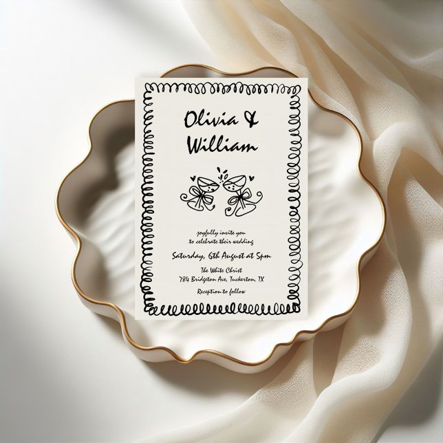 Unik Quirky Hand plockade Retro Bröllop Inbjudningar (Skapare uppladdad)