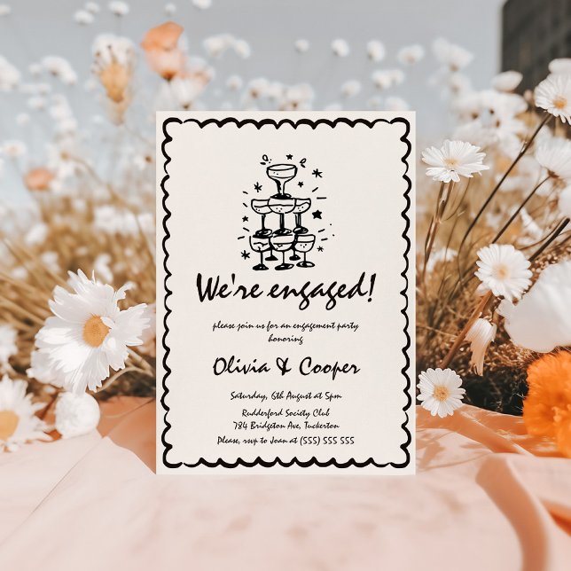 Unik Quirky Hand plockade Retro-Förlovningsfest Inbjudningar (Skapare uppladdad)