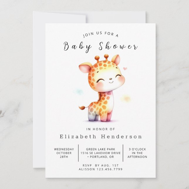 Unik redigerbar Giraffe Baby Shower Inbjudningar (Framsida)