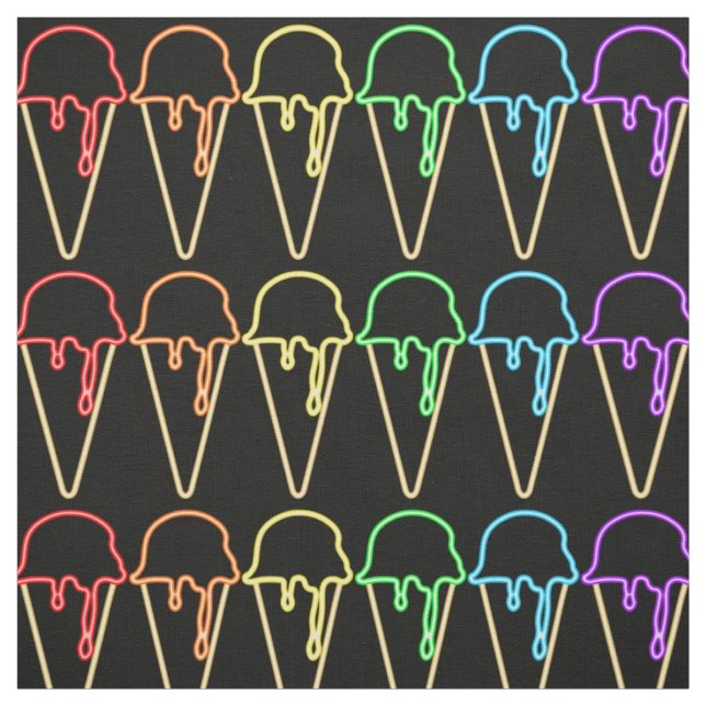 Unik regnbåge Neon Light Ice Cream Cones Mönster Tyg (Provkarta)