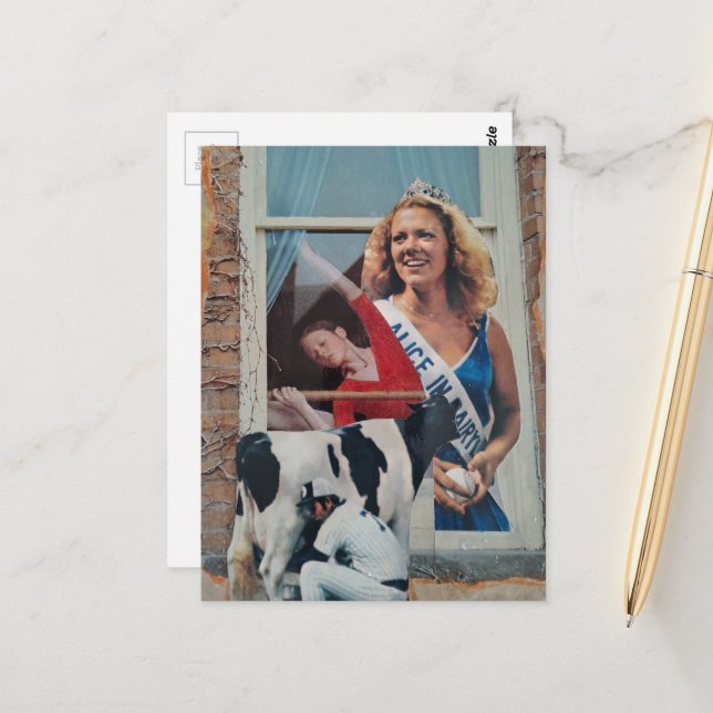 Unik Retro Mejeriprofetessa Alice Collage Vykort (Fram/Back In Situ)