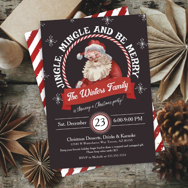 Unik Retro Santa Jingle och Mingle-jul Inbjudningar (Instantly create a buzz around your holiday celebration with this unique and slightly retro Red Vint)