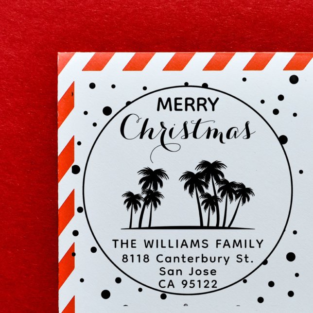 Unik Returadress för tropisk jul Självfärgande Stämpel (Tropical Palm Trees Merry Christmas Holiday Return Address Self-inking Stamp)