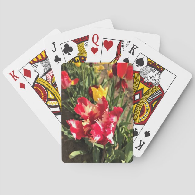 Unik röd och vit tulp casinokort (Baksidan)