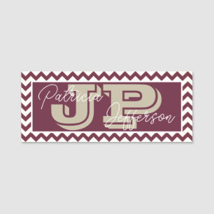 Unik röd-rödfärgad chevron-zickzack-monogram namnbricka