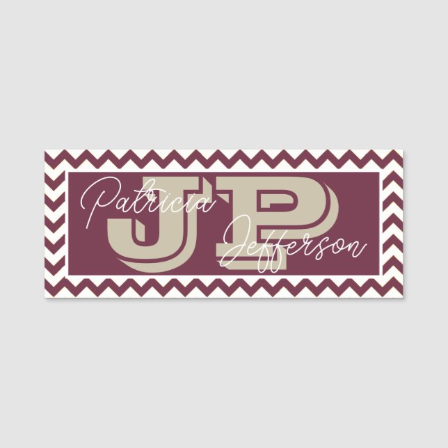 Unik röd-rödfärgad chevron-zickzack-monogram namnbricka (Framsida)