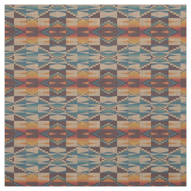 Unik rödbrun blåblå Orange-mosaikkonst Tyg (Provkarta)