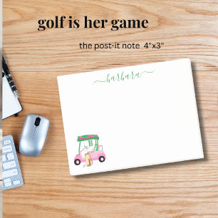 Unik rolig golfvagn monogramnamn post-it block