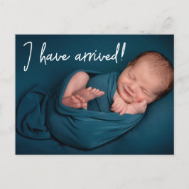 Unik rolig jag har anlänt Baby pojke Foto födelse Meddelande Vykort