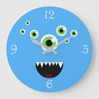 Unik, roligt, Crazy Cute Blue Monster Stor Klocka