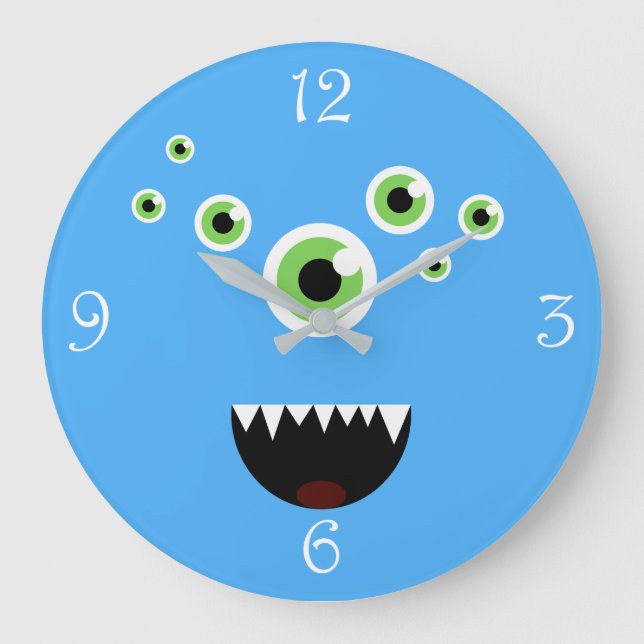 Unik, roligt, Crazy Cute Blue Monster Stor Klocka (Framsida)