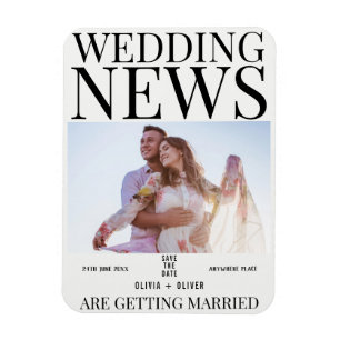 Unik roligt-fototidning bröllop spara datum magnet