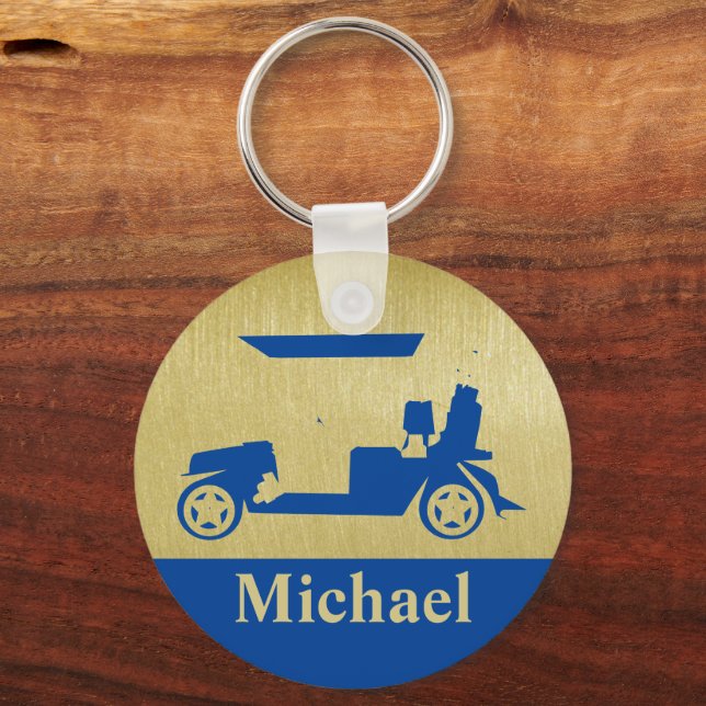 Unik Roligt Golf Cart med Klubbar First Namn Golf  Nyckelring (Framsida)