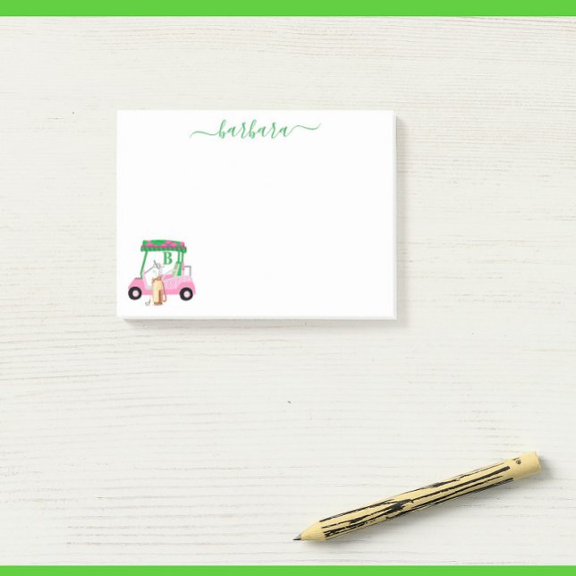 Unik Roligt Golf Gal Cart Monogram Namn Post-it Block (Skapare uppladdad)