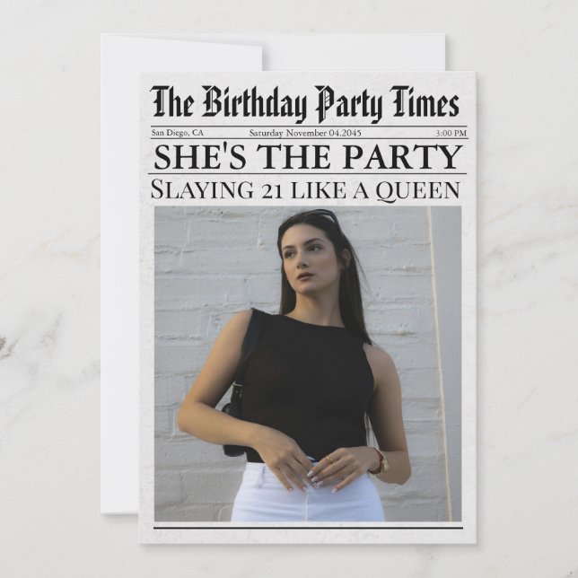 Unik Roligt i dagstidning Foto 21:a födelsedagen P Inbjudningar (Framsida)