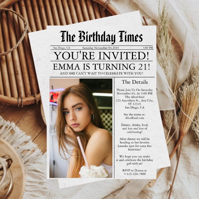 Unik Roligt i dagstidning Foto 21:a födelsedagen P Inbjudningar (Skapare uppladdad)