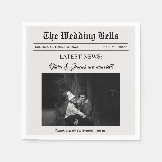 Unik Roligt Newspaper Bröllop Photo Pappersservett (Framsidan)