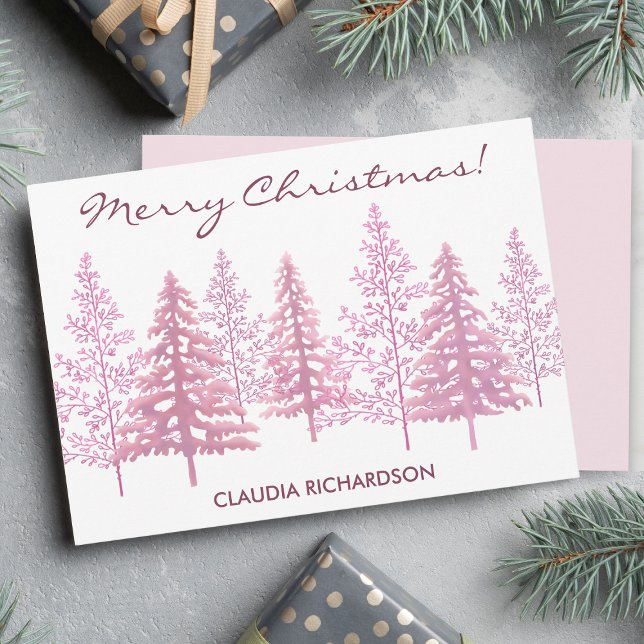 Unik Rosa Blommar Träd jul Julkort (Sending warm wishes with this vibrant of pink trees to your family and friends.)