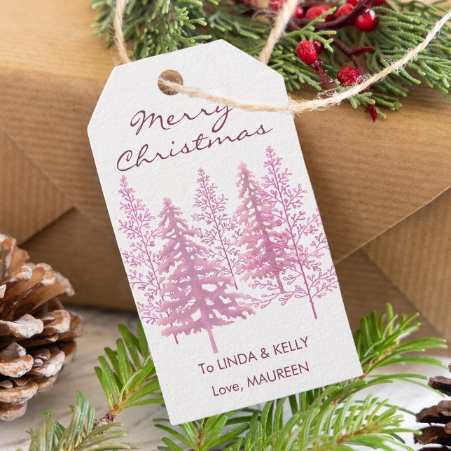 Unik Rosa Blommar Träd jul Presentetikett (Tagging joy and wishes with our festive gift tag adorned with pink trees.)