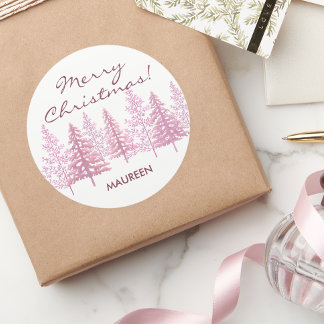 Unik Rosa Blommar Träd jul Runt Klistermärke