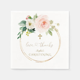 Unik Rosa Blommigt Guld Calligraphy Christening Pappersservett