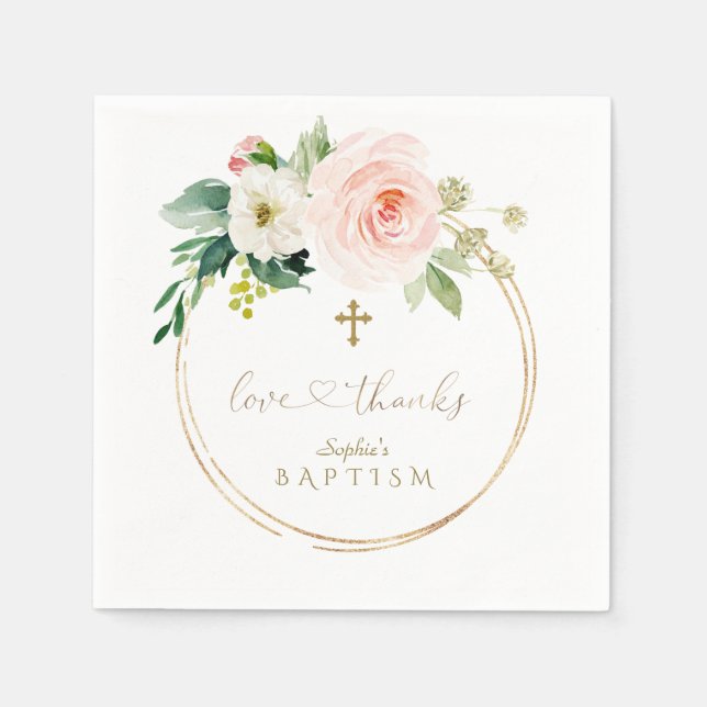 Unik Rosa Blommigt Guld Kor Kalligrafi-baptism Pappersservett (Framsidan)