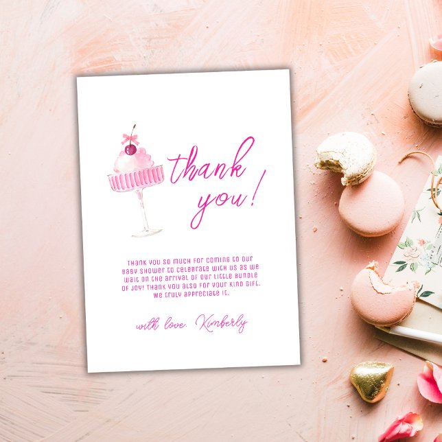 Unik rosa champaignbabyshower tack kort (Pink Unique Cherry Champagne Baby Shower Thank You Card)