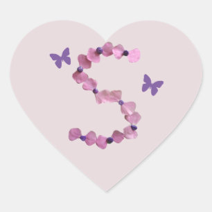 Unik Rosa Flower Petal Crasted Brev S Monogram Hjärtformat Klistermärke