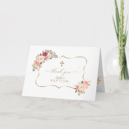 Unik Rosa Flowers Ram Guld Kor-baptism Tack Kort