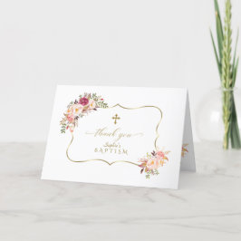 Unik Rosa Flowers Ram Guld Kor-baptism Tack Kort