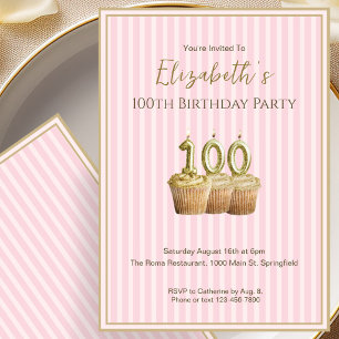 Unik rosa guld 100-års födelsedagsinbjudan för hen inbjudningar