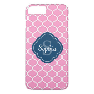 Unik Rosa Lattice Mönster-marinblått monogram