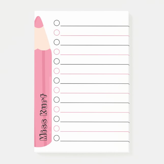 Unik Rosa Pencil Lining Personlig Lärare Post-it Block (Framsida)