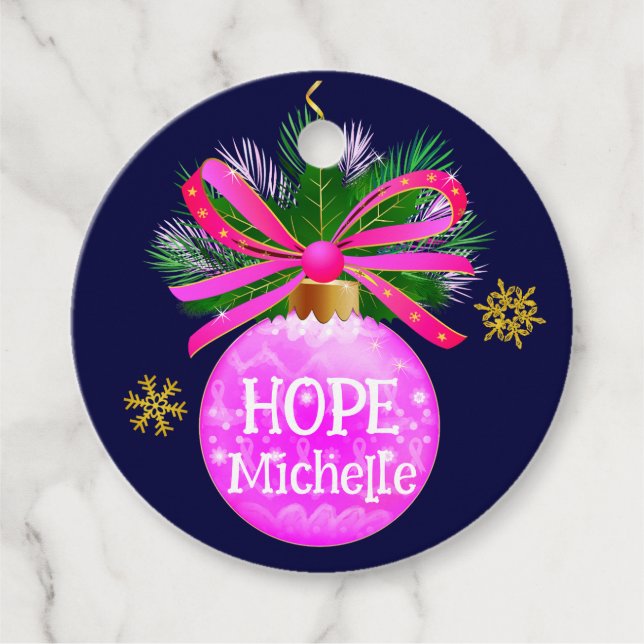 Unik Rosa Ribbon Bauble Gåvor Etiketter (Framsida)