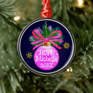 Unik Rosa Ribbon Bauble Julgransprydnad Metall