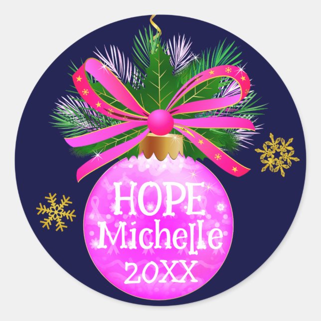 Unik Rosa Ribbon Bauble Runt Klistermärke (Framsida)