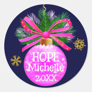 Unik Rosa Ribbon Bauble Runt Klistermärke